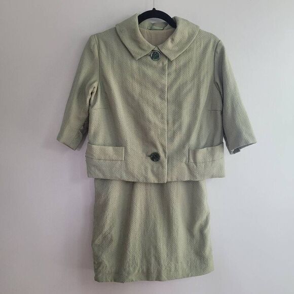 Vintage 60s mod light pastel green skirt suit set short sleeved - Picture 1 of 16